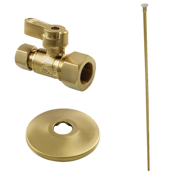 Toilet Supply Kit, 58 OD x 38 OD Comp Straight Valve, Brushed Brass